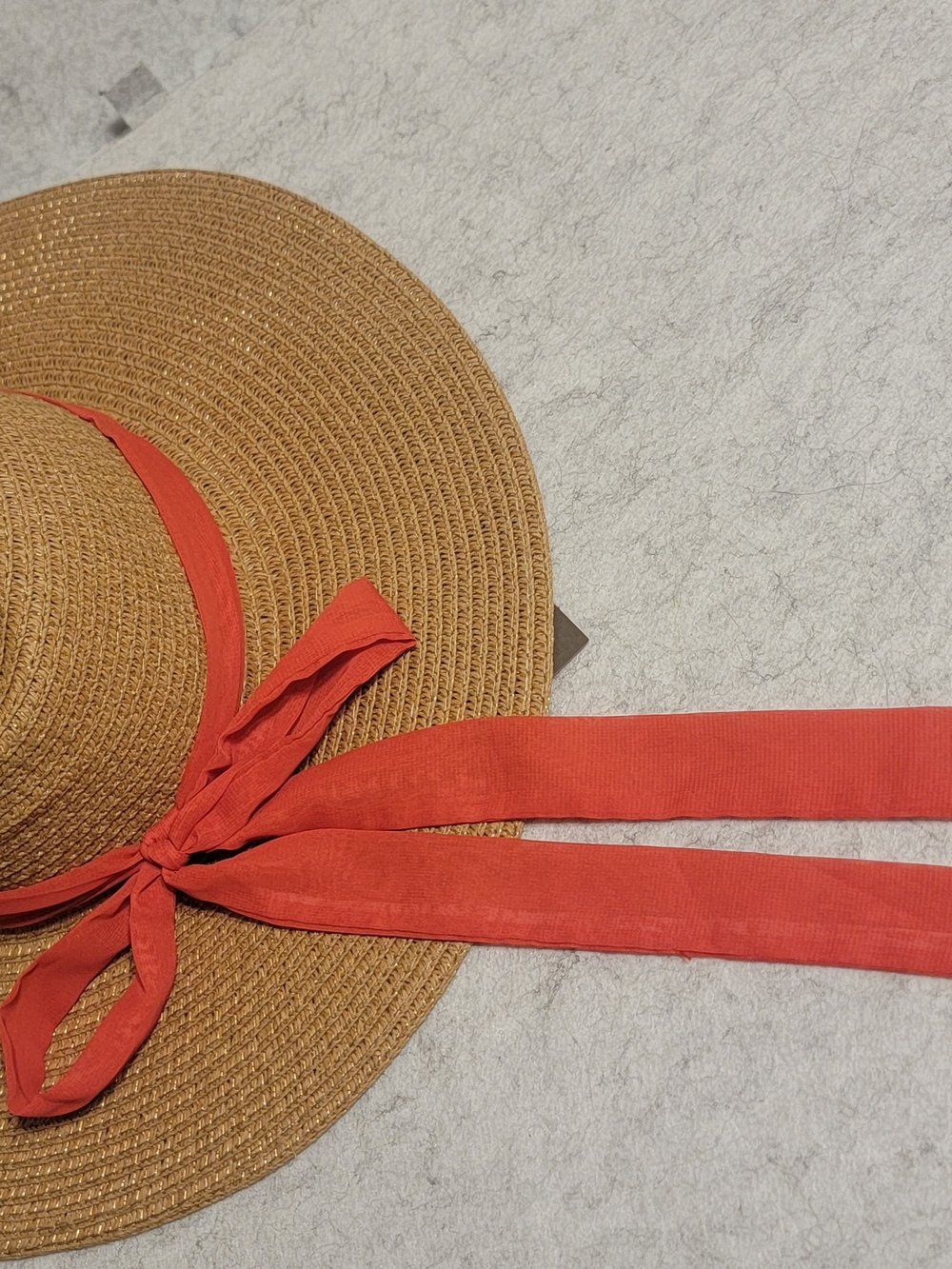 NWT Vince Camuto Wide Brim Straw Sun Hat Packable Coral Ribbon Bow - Picture 15 of 15